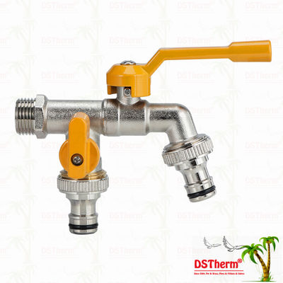 صنابير حنفية اقتصادية مزدوجة المخرج من النحاس الأصفر صنبور نحاسي مطلي بالنيكل 1/2"*3/4"*3/4"