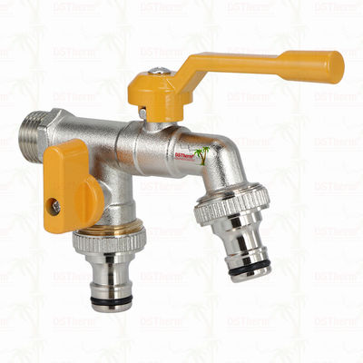 صنابير حنفية اقتصادية مزدوجة المخرج من النحاس الأصفر صنبور نحاسي مطلي بالنيكل 1/2"*3/4"*3/4"