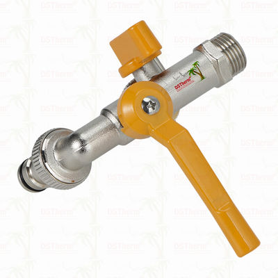 صنابير حنفية اقتصادية مزدوجة المخرج من النحاس الأصفر صنبور نحاسي مطلي بالنيكل 1/2"*3/4"*3/4"