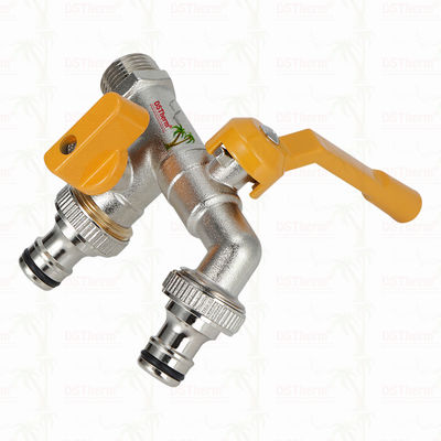 صنابير حنفية اقتصادية مزدوجة المخرج من النحاس الأصفر صنبور نحاسي مطلي بالنيكل 1/2"*3/4"*3/4"