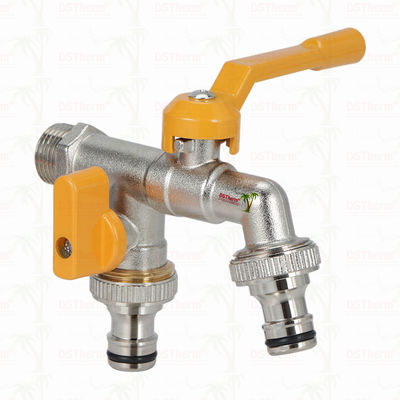 صنابير حنفية اقتصادية مزدوجة المخرج من النحاس الأصفر صنبور نحاسي مطلي بالنيكل 1/2"*3/4"*3/4"