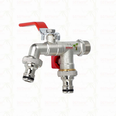 النحاس الاقتصادي منفذ مزدوج Bibcocks المصفوفة بالنيكل الصنبور مع مقبض أحمر 1/2 "* 3/4" * 3/4 "