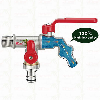 تصميم فريد شكل مبتكر صنبور مخرج مزدوج بمقبض أحمر من الألومنيوم 1/2"*3/4"*3/4"